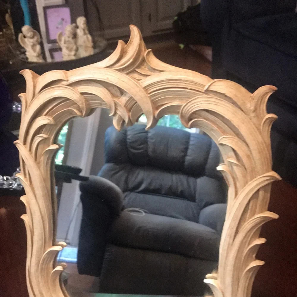 Antique Vintage Syroco Wood Frame Vanity Mirror in Rococo / Art Deco Style